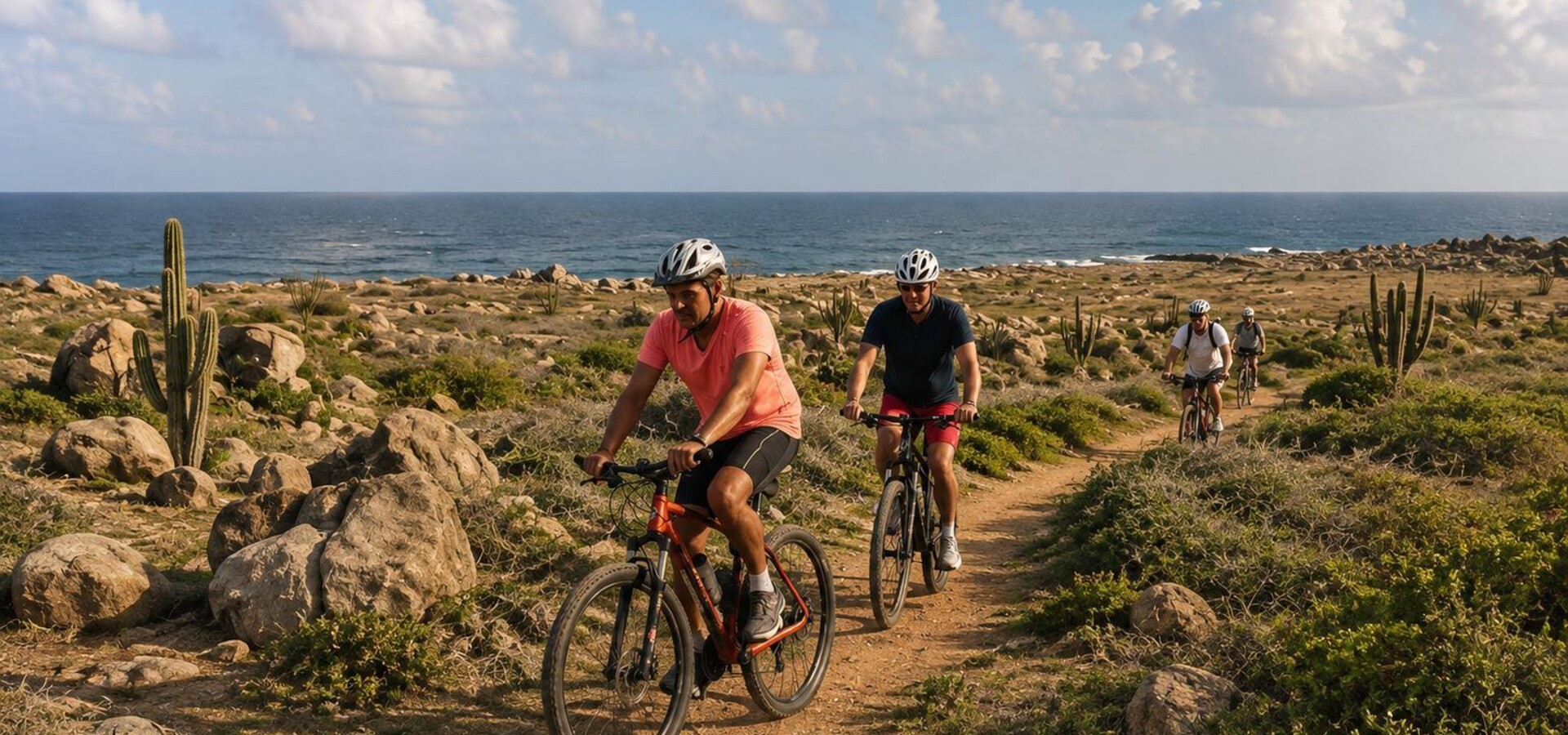 Mountain biking through Aruba's rugged countryside